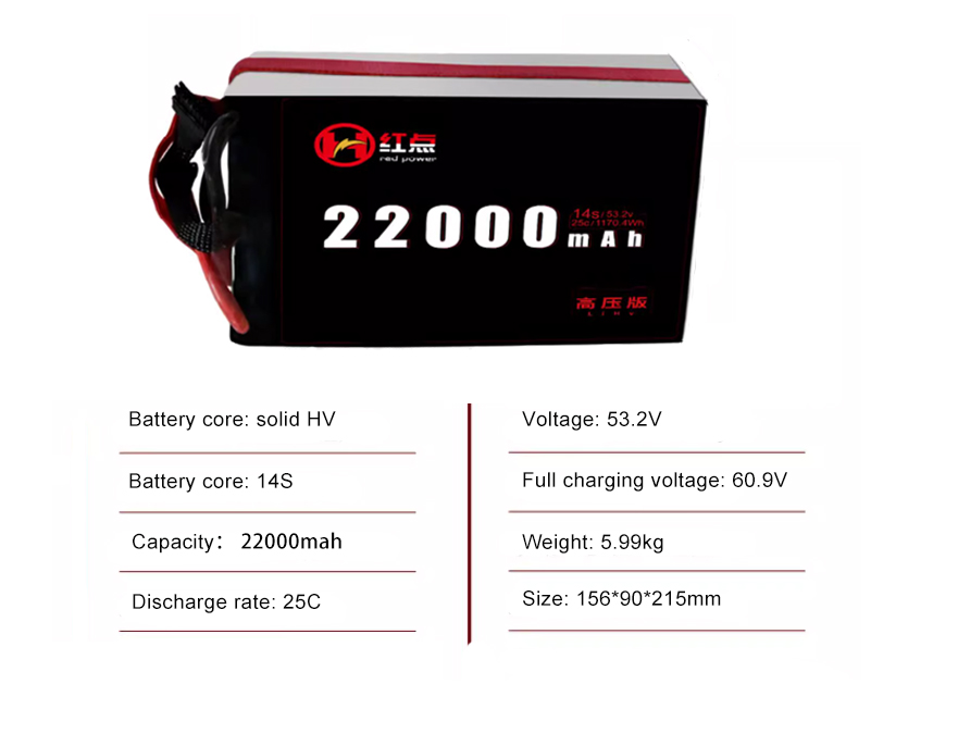 14S 22000mah Li-HV battery 25C 53.2V with XT90 plug