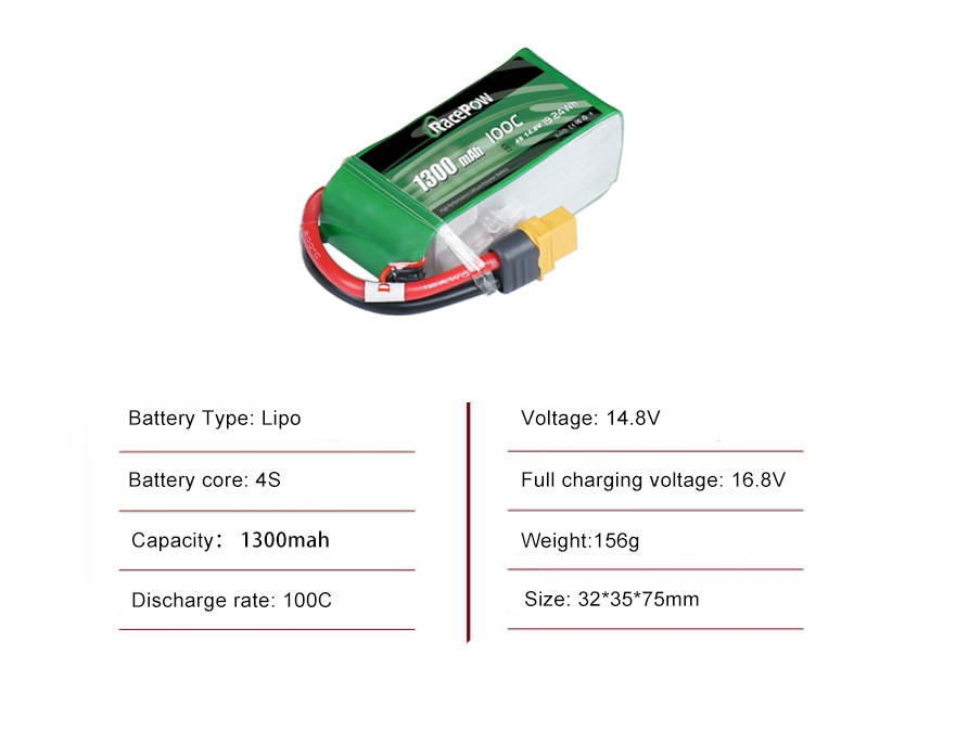 FPV drone battery 4S 1300MAH 100c with XT60 plug