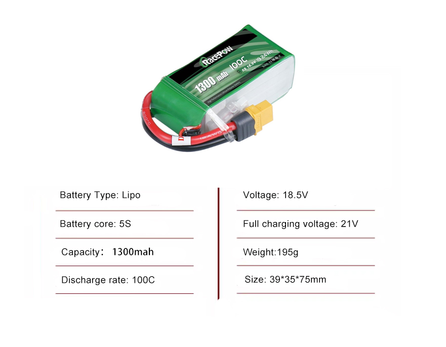 FPV drone battery 5S 1300MAH 100c with XT60 plug