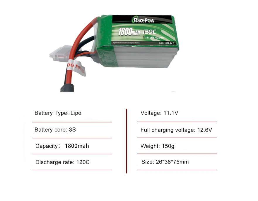 FPV drone battery 3S 1800mah 120C with XT60 plug