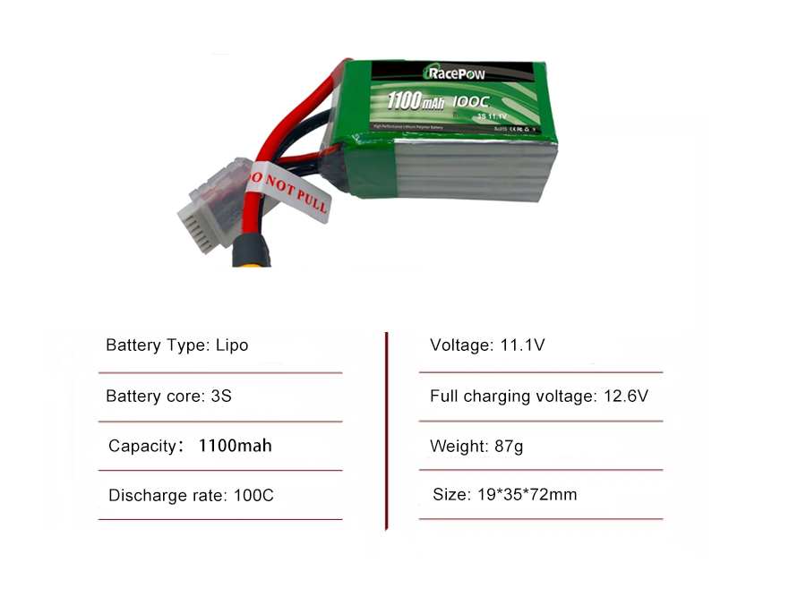 FPV drone Battery 3S 1000MAH 100c with XT60 plug