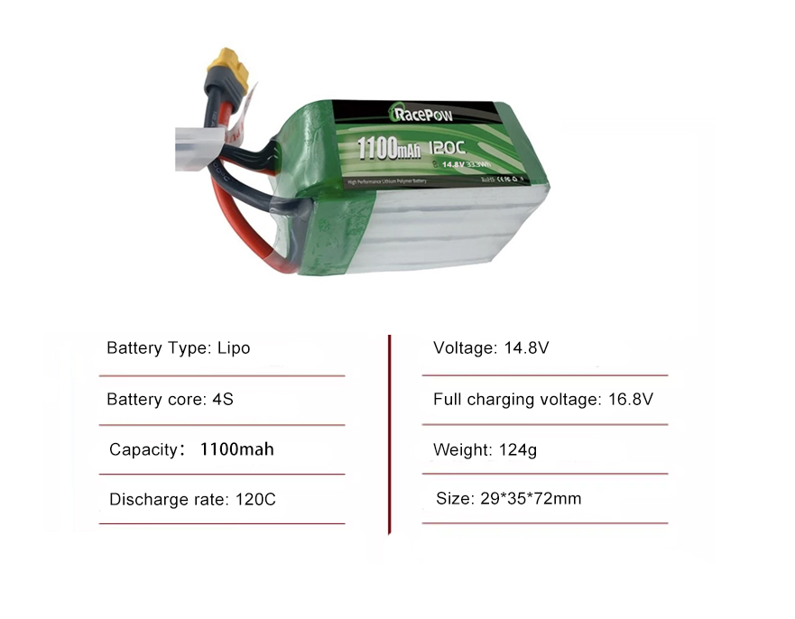 FPV drone battery 4S 1100mah 120C with XT60 plug