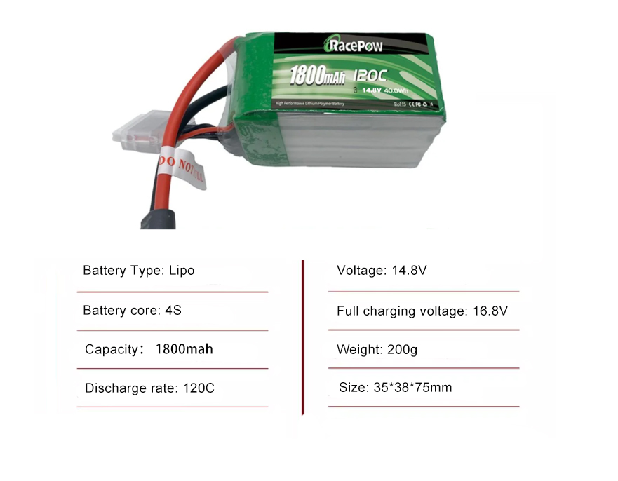 FPV drone battery 4S 1800mah 120C with XT60 plug