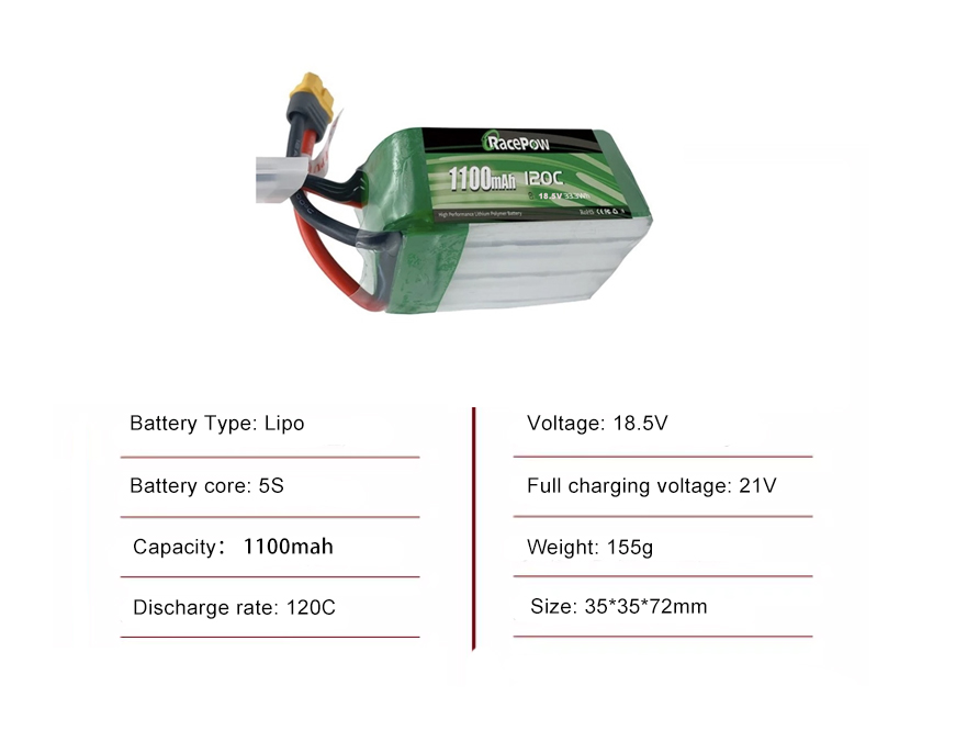 FPV drone battery 5S 1100mah 120C with XT60 plug