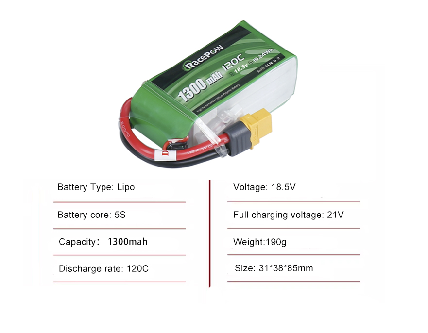 FPV drone battery 5S 1300mah 120C with XT60 plug