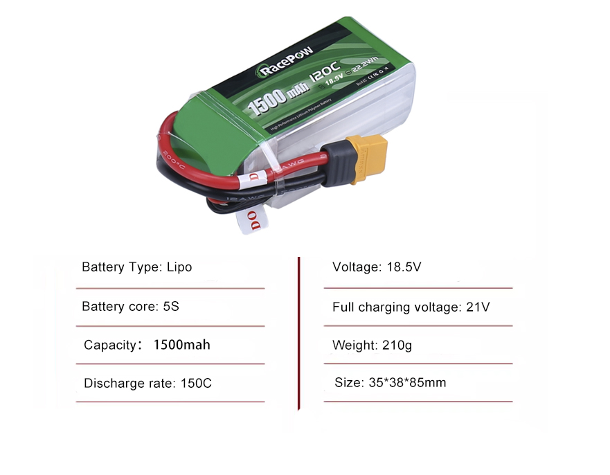 FPV drone battery 5S 1500mah 120C with XT60 plug