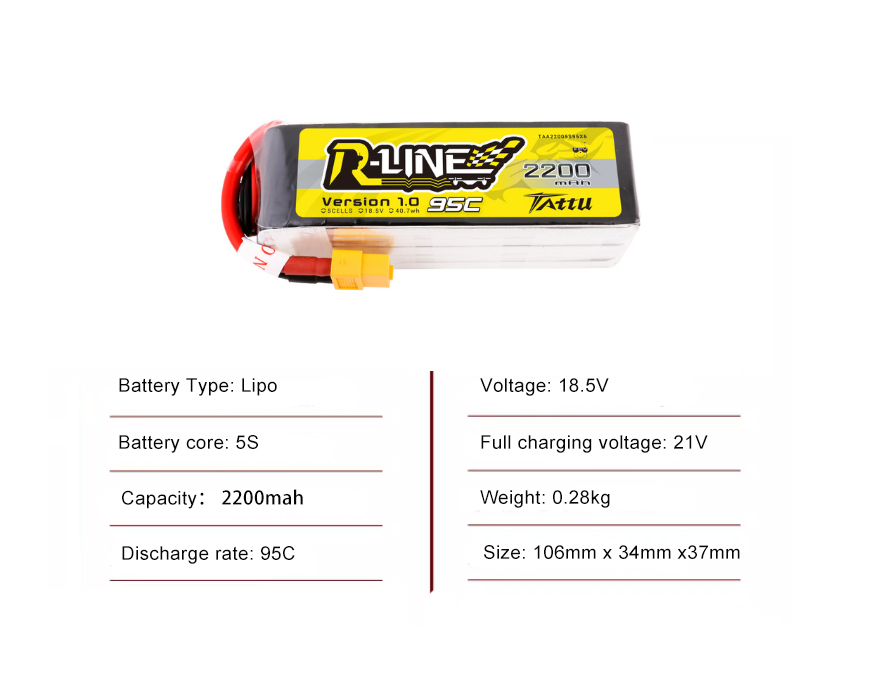 Tattu FPV drone battery 2200mAh 5S 95C 14.8V With XT60 Plug