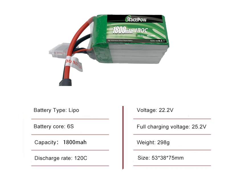 FPV drone battery 6S 1800mah 120C with XT60 plug