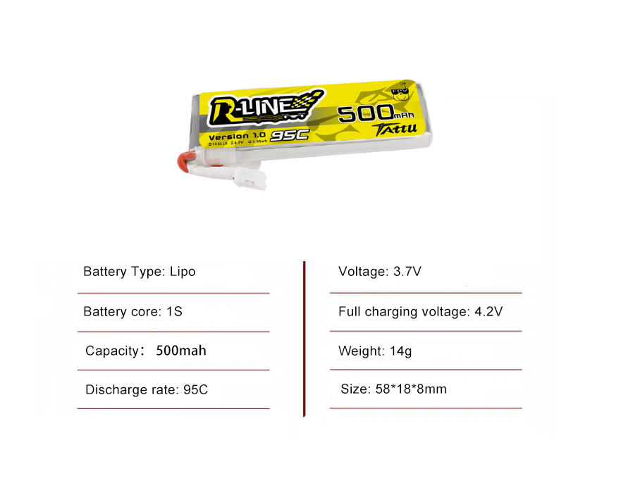 Tattu FPV drone battery 500mAh 1S 95C 3.7V  With XT30 Plug