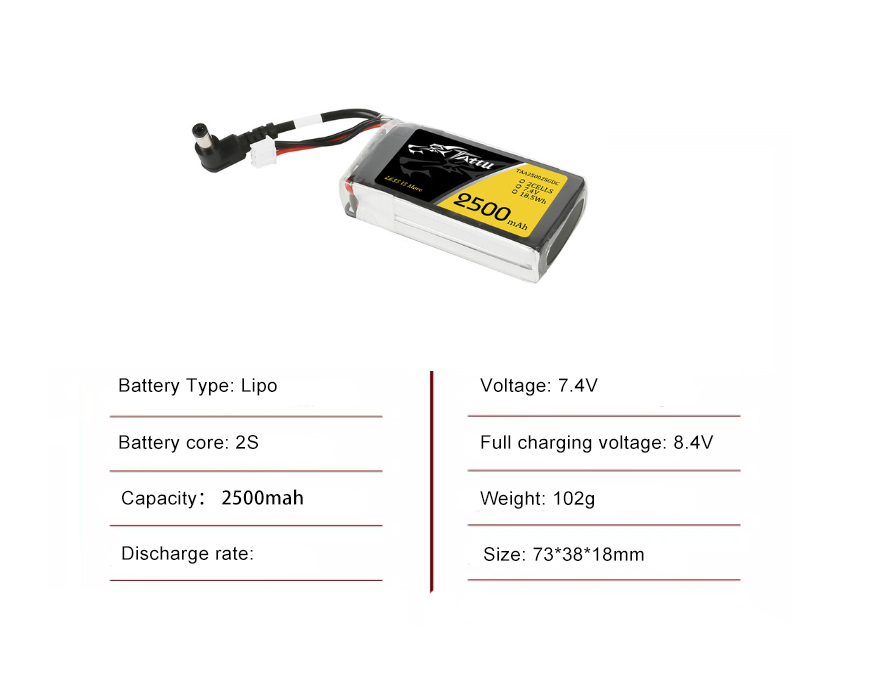 Tattu FPV drone battery 2500mAh 2S 95C 7.4V With DC5.5mm Plug