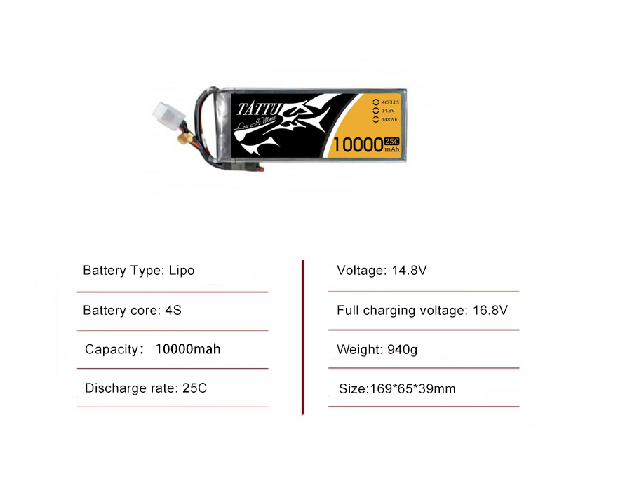 Tattu Drone Battery 4S 10000mAh 25C 14.8V without Plug