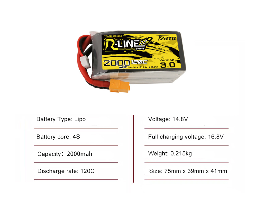 Tattu FPV drone battery 2000mAh 4S 120C 14.8V With XT30 Plug