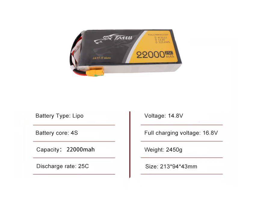 Tattu Drone Battery 4S 22000mAh 25C With XT90-S Plug