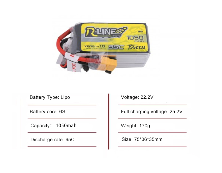 Tattu FPV drone battery 1050mAh 6S 95C 22.2V With XT60 Plug