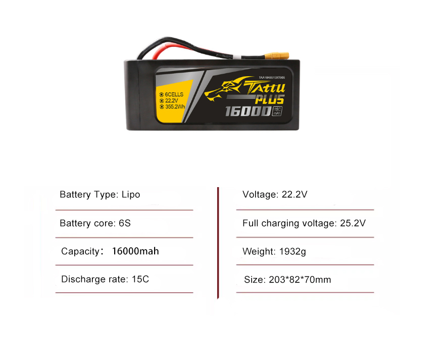 Tattu Drone Battery 12S 16000mAh 25C 45.6V with AS150U-F Plug