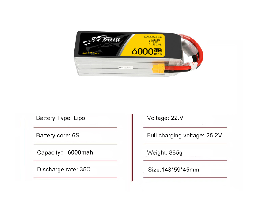 Tattu Drone Battery 6S 6000mAh 35C 22.2V with XT60 Plug