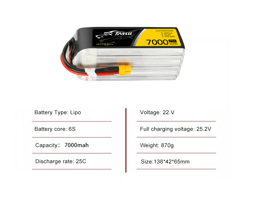 Tattu Drone Battery 6S 7000mAh 25C 22.2V with XT60 Plug