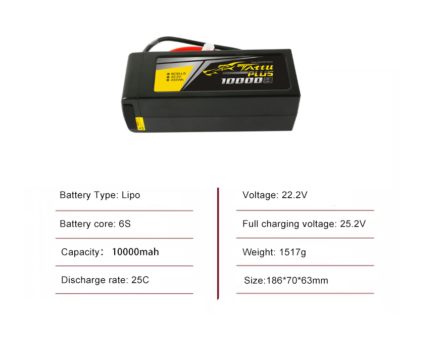 Tattu Drone Samrt Battery 6S 10000mAh 25C 22.2V with EC5 Plug