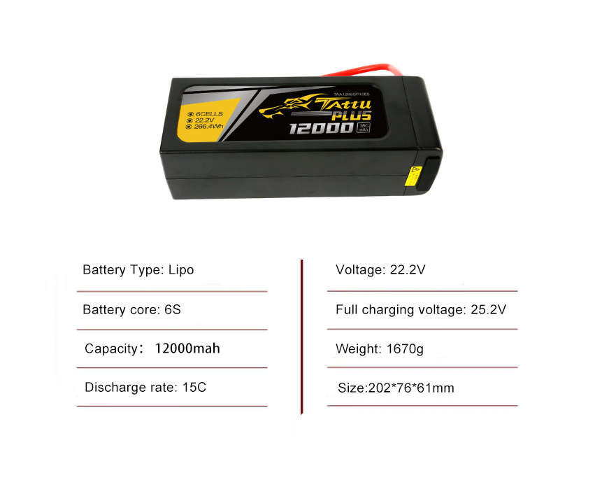 Tattu Drone Samrt Battery 6S 12000mAh 15C 22.2V with EC5 Plug