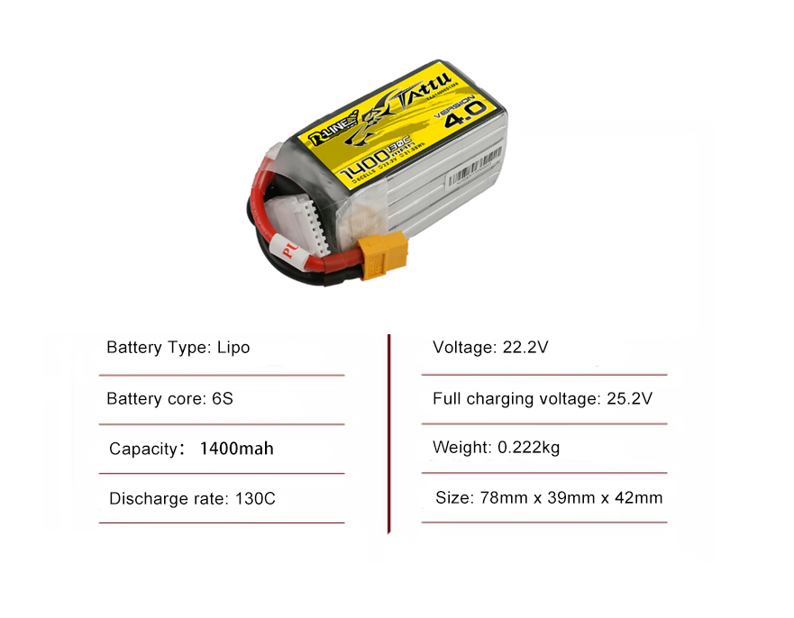 Tattu FPV drone battery 1400mAh 6S 130C 22.2V With XT60 Plug