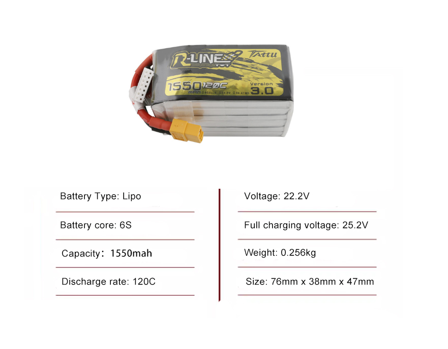 Tattu FPV drone battery 1550mAh 6S 120C 22.2V With XT60 Plug