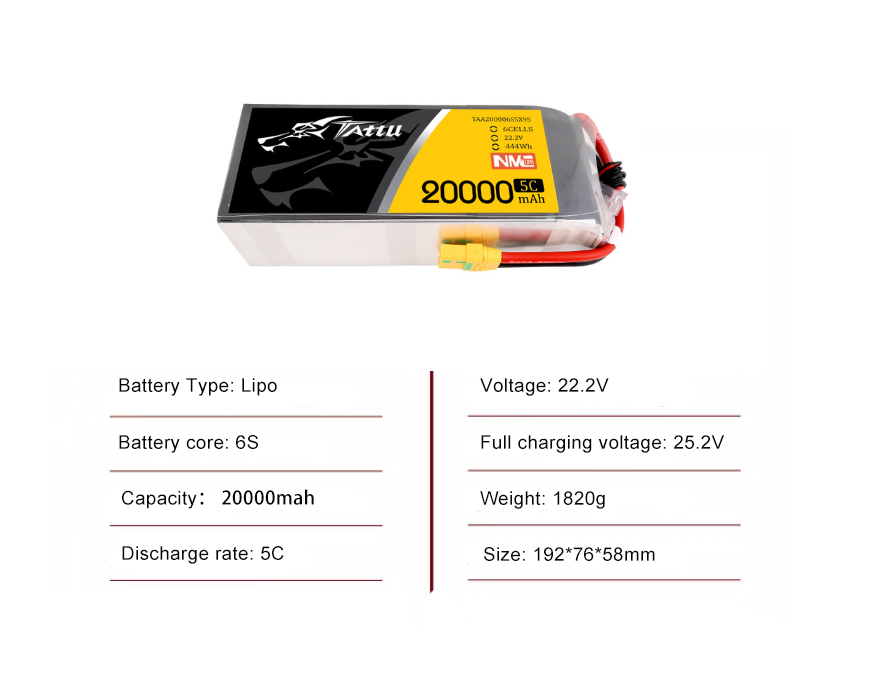 Tattu Drone Battery 6S 20000mAh 5C With XT90-S Plug