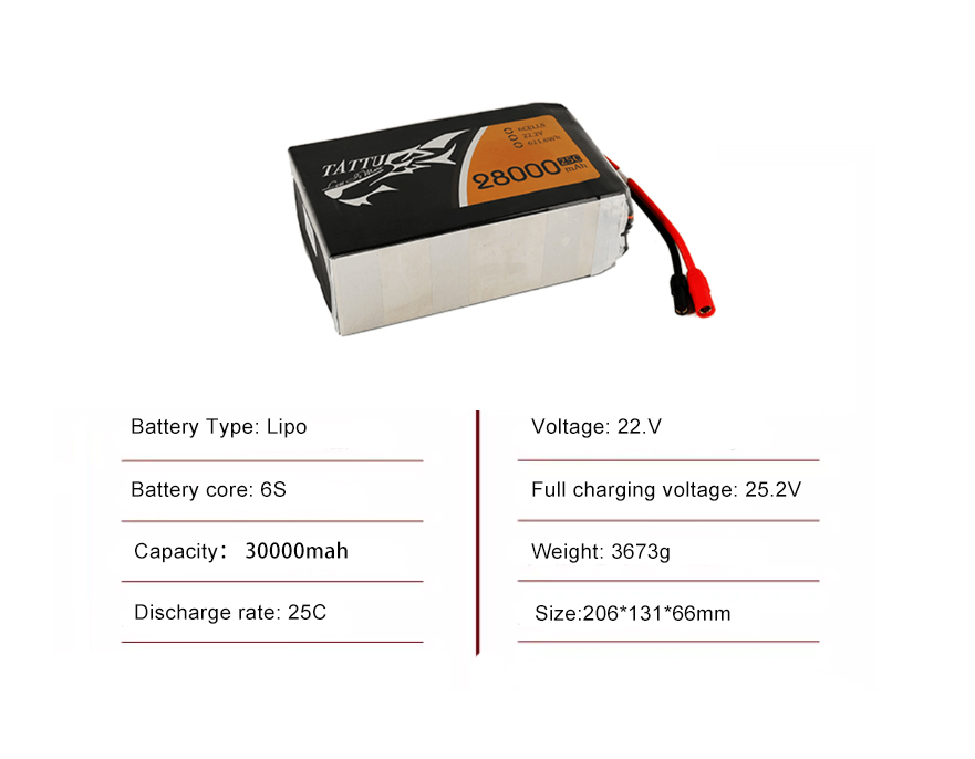 Tattu Battery 6S 28000mAh 25C 22.2V With AS150 +XT150 Plug