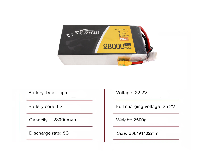 Tattu Drone Battery 6S 22000mAh 5C With XT90-S Plug