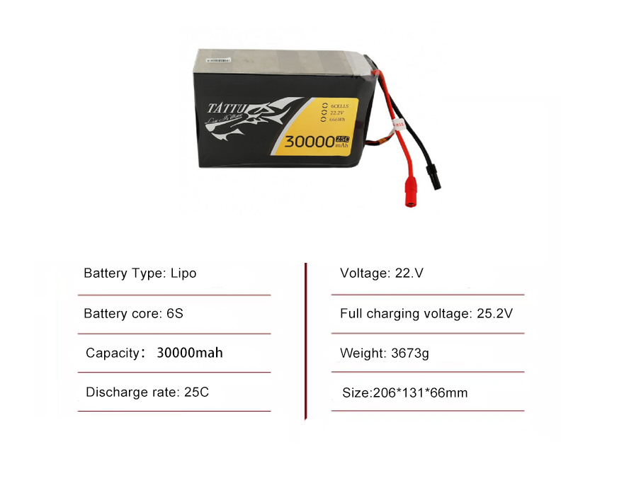 Tattu Battery 6S 30000mAh 25C 22.2V with AS150+XT150 Plug