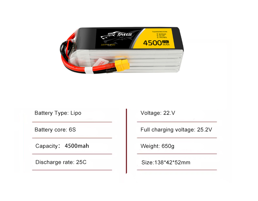 Tattu Drone Battery 6S 4500mAh 25C 22.2V with XT60 Plug