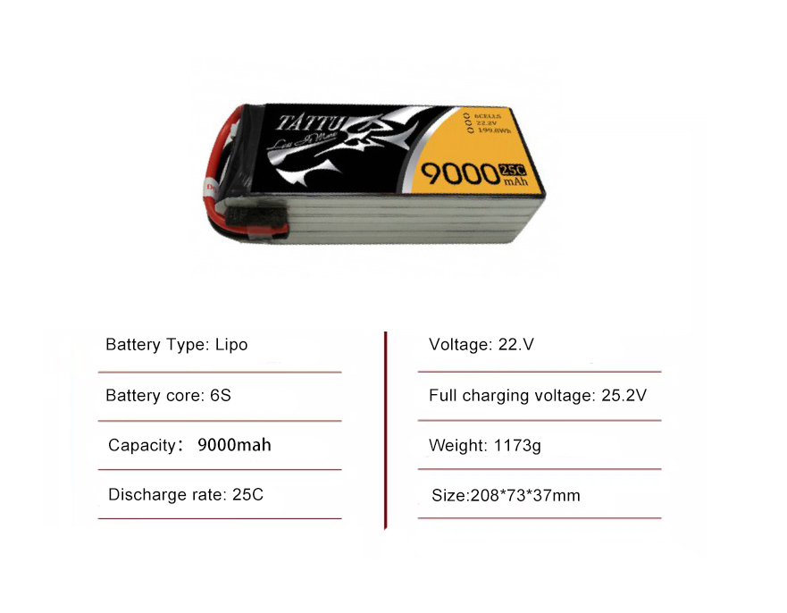 Tattu Battery 6S 9000mAh 25C 22.2V With NA Plug